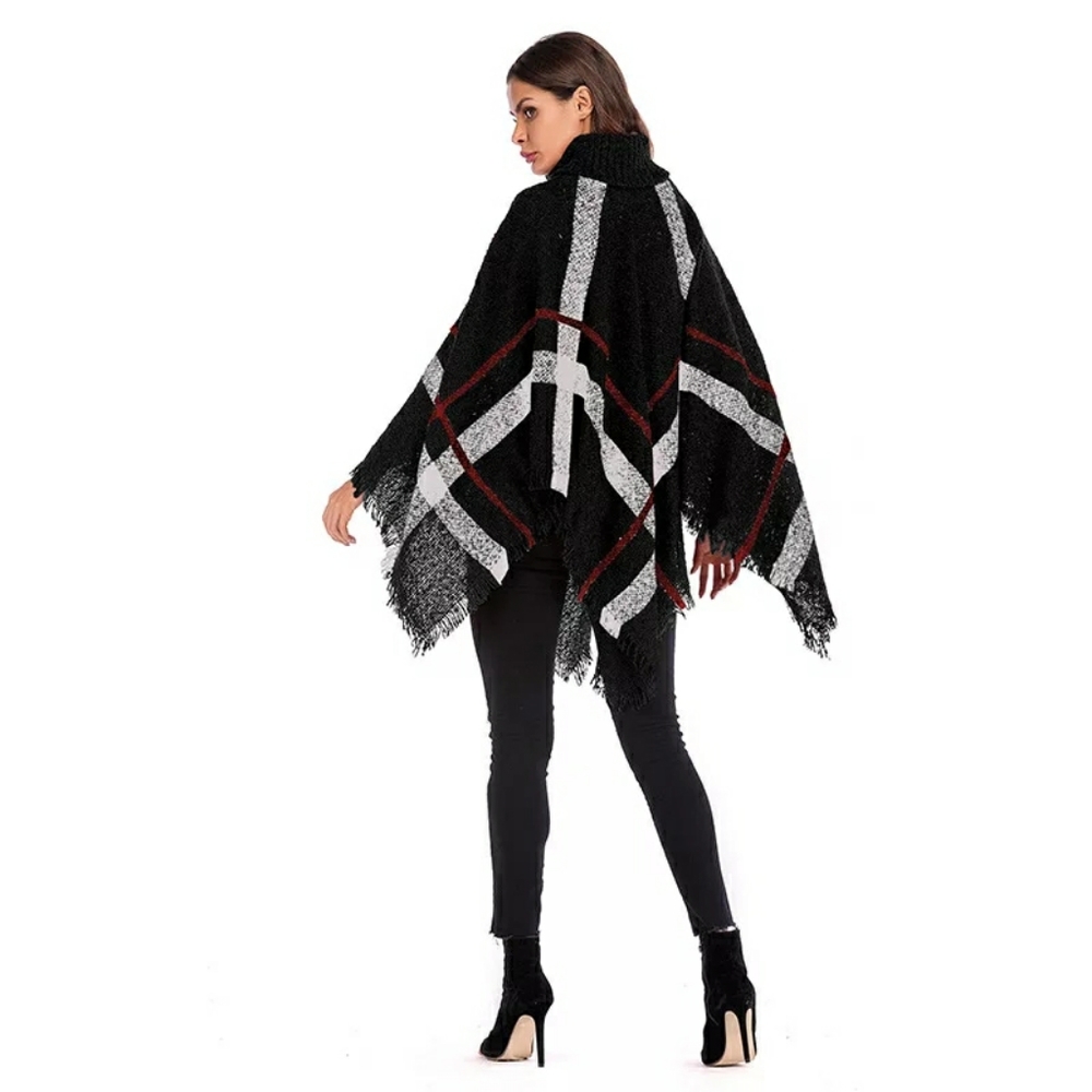 COZY PLAID PONCHO W/ TURTLENECK - Picture 15 of 16